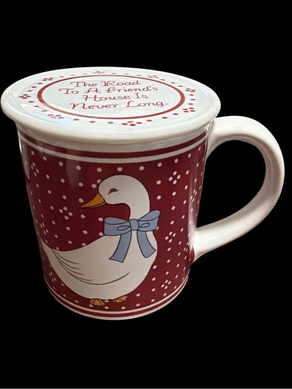Red Goose Ceramic Mug with Lid - Friendship Quote